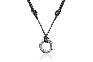 HSWYFCJY Collar Vikingo Runa Hombres Trenzado de Cuero Collar de Oro Plata Negro Redondo Runa Colgante Acero Inoxidable Nórdico de Talismán Joyería Regalos para Hombres Mujer