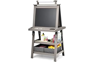 Maxmass 3 in 1 Kids Art Easel, Double-Sided Whiteboard & Chalkboard with Paper Roll, Art Drawing Board Stand for Nursery and Baby Toddler Junior Bedrooms (Grey)