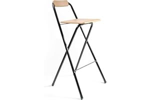 THE SECRET HOME - Pack de 1,2 y 4 Taburetes Altos con Respaldo- Asiento Plegable de Metal y Madera - Ideal para Cocina (1, Madera Natural/Negro, 49x97x47cm) (1, Madera Natural/Negro, 49x97x47cm)