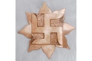 KESAR ZEMS Vastu Remedies Copper Padma Plate (Lotus Flower Plate) with Swastik in Standard Size for Decorative Showpiece (14 X 14 X 0.5 cm) Brown.