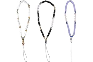 Voduns Lot de 3 Bijoux de Telephone 20.5 CM LOVE Dragonne de Téléphone Portable Sangle Perlée, Matériau Poterie Douce + Nylon Anti-perte Anti-chute Style Boho pour Bijoux Telephone Portable Décorer