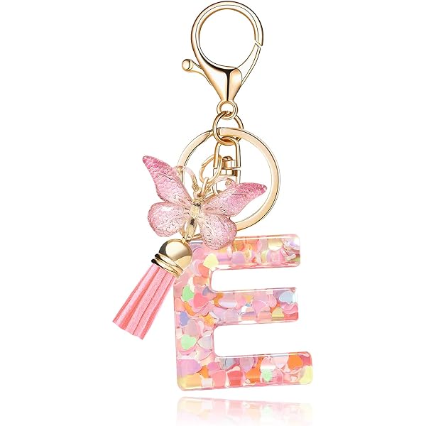 Suweibuke Cute Pink Initial Letter Keychain With Tassel - Epoxy Resin, Rose Gold Alloy, Personalized Charm For Women & Girls