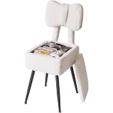 Aibiju Dressing Table Stool with Folding Back and Storage Space, Upholstered in Imitation Rabbit Fur Ideal for Bedroom or Liv