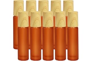 Enenes Ätherische Öle Roller Flaschen 10 Stück 10ml Anti-UV Roller Schwarzglasflaschen mit Holzdeckel & Edelstahl-Roller Ball Ätherische Öle(Orange)