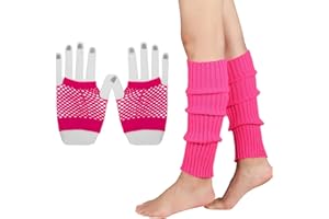 INGJIA Fishnet Gloves, Elastic Neon Leg Warmers and Mesh Gloves Set 80s Costume Accessories
