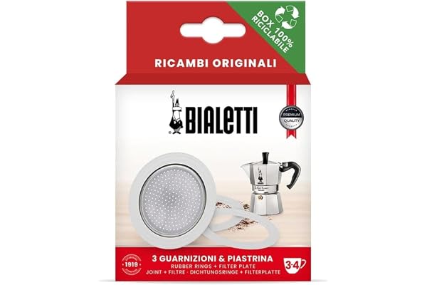 Bialetti tätning för espressomaskin i rostfritt stål, 3 koppar, 3 x tätningar + sil