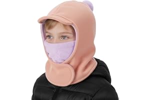 TAGVO Enfants Thermique Cagoule Balaclava Unisexe, Coupe-Vent Masque de Ski Cache Cou Bonnet en Polaire avec Pom, Chaude Chapeau Bord Hiver Casquette Tour de Cou pour Garçon Fille Temps Froid