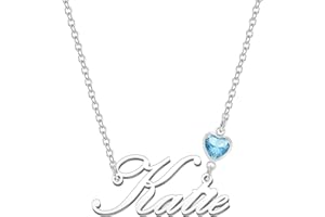 Kraven Personalized Dainty Name Necklaces Blue Birth Stone Custom Engraved Initial Nameplate Pendant Choker Customized Birthday Mother Christmas Gifts for Women Girls Teen Daughter