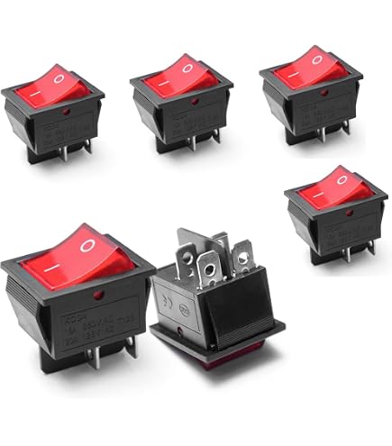 Lot De 4 Interrupteurs à Bascule 19x13mm - 6A 250V - Rouge, Vert, Jaune, Bleu Éclairé - Pour Tableau
