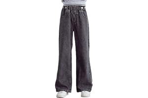 TiaoBug Pantalons Jeans Large Bas Enfant Fille Denim Pantalon à Evasé Bouton Jean Casual Hiver Printemps 2-16 Ans