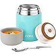FEWOO Soup Flask, 600ml Vacuum Insulated Food Jar for Hot Cold Food, Leak Proof Soup Containers for Kids and Adults (Sky Blue 600ml)