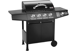 ‎TAINO TAINO BASIC 4+1 BBQ Gasgrill Grillwagen Edelstahl-Brenner + Seitenkocher Grill TÜV (BASIC 4+1 Gasgrill)