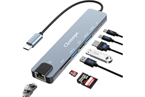 CLOMNPE USB C Hub with Ethernet Adapter, 8 In 1 USB C Multiport Splitter with 100W PD, 4K HDMI, USB 3.0, Type C Port, SD/TF Card Reader Slim USB C Adapter for iPhone 15, MacBook, iPad, Samsung, Surface, etc