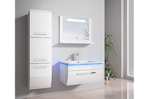 FISCHER UND ADAMEK Badmöbelset Hochglanz Weiß - Badezimmermöbel Badmöbel Set mit Waschbecken - Vormontierte Komplettprogramme für Badezimmer - Bademöbel Angebot Doppelwaschbecken mit Waschbeckenunterschrank