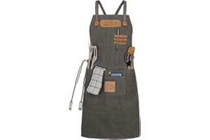 Black Forest Fox® CANVAS Kochschürze Grillschürze für Männer und Frauen - Küchenschürze für Herren - Ideal als Geschenk für Männer, Oma oder Opa – robustes Canvas Schürze Damen extra lang