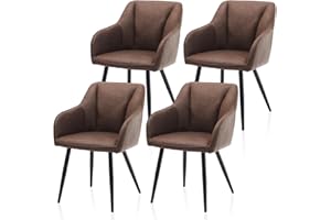 ‎TUKAILAI TUKAILAI Esszimmerstühle 4er-Set mit Armlehnen, Kunstleder Stuhl Polsterstuhl Sessel Küchenstuhl mit Polstersitz, Rückenlehne, Metallbeine, Lounge Empfang, Esszimmer Küche, Wohnzimmer 4 Stück braun