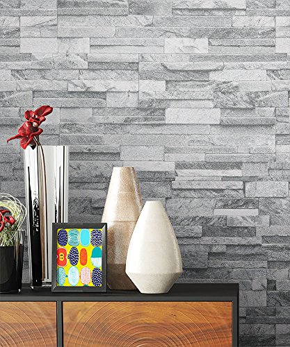 NEWROOM Steintapete Grau Vliestapete Deco Muster Stein schöne moderne und edle Design 3D Optik , inklusive Tapezier Ratgeber