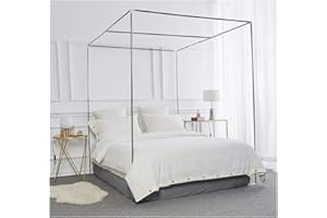 HOXMOMA Edelstahl Bett Baldachin Rahmen, Moskitonetz Halterung 4 Ecken Bettpfosten, Verdickung Spiralmuster Bettständer Fit für alle Größen Bett,16mm,1×2m Bed