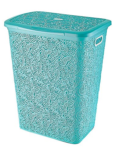 Maya Professional Tools 081075t Cesto per biancheria con coperchio Floria, 57 litri, Turchese