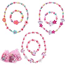 4 Sets Bracelets Et Colliers Enfants – Bois, Licorne, Papillon, Cœur, Fleur – Bijoux Pour Filles