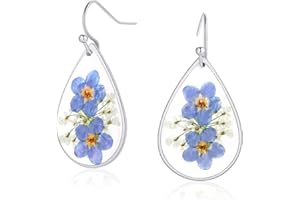 PEIYEE Boucles d'Oreilles en Fleurs, Boucles d'oreilles myosotis, Boucles d'oreilles pendantes en forme de goutte, Boucles d'oreilles pendantes Bijoux pour femmes et filles