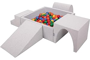 KiddyMoon Spielplatz Aus Schaumstoff Mit Quadrat Bällebad (200 Bälle) Ballgruben Für Babys Spielbad Hindernisläufen, Hergestellt In Der EU, Hellgrau:Gelb/Grün/Blau/Rot/Orange