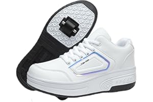 Mateju Chaussures à roulettes Fille Garçon, 2 en 1 Patins à roulettes Retractable Enfant avec 2 roulettes Mode Chaussures de Skateboard Réglables Adolescents pour Intérieur Extérieur 30-42 EU