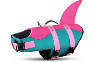 Queenmore Chaleco salvavidas para perro, chaleco salvavidas para perros para nadar, chaleco salvavidas para perros con asa de rescate, chaleco salvavidas reflectante ajustable para perros