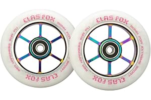 CLAS FOX 110mm One Pair Pro Stunt Scooter Wheels with ABEC-9 Bearings CNC Metal Core (2pcs) (White rainbow)