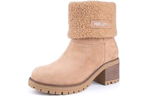 NEOKER Botas Mujer Invierno Tacon Forrado Calentar Botas Altas Botines Moda Casual Outdoor Zapatos de Nieve Snow Boots 6 cm Negro Marrón Caqui 35-43