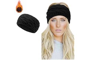 YOUGA DIRECT Winter Knitted Headband - Women Ear Warmer Chunky Crochet Braided Hair Band Wraps Turban Sports Yoga Hairband Fleece Lined Elastic Wide Headbands for Women UK (balck)