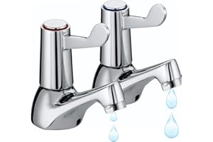 SAMTEK Pair of Bathroom Basin taps, Quarter Turn Basin Taps, Chrome Brass Pillar Hot and Cold Water tap, ¼ Turn Lever Sink taps for Bath Kitchen, Sink Tap Double Tap