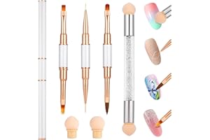 ‎BECELLEN Becellen 4 Stück Nagel Pinsel Set, Doppelter Kopf Acryl Nagelpinsel mit Deckel Gelnägel Feine Pinsel Nail Art Brush Ombre Schwamm Pinsel für Nageldesign