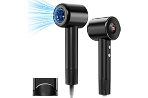 Föhn Ionen Haartrockner, YAIAWISU Ionen Föhn, 140.000 U/min bürstenloser Motor für schnelles Trocknen - LED-Display, 500 Millionen Negativ Ionen Haartrockner für Zuhause, Reisen und Salon (Black)