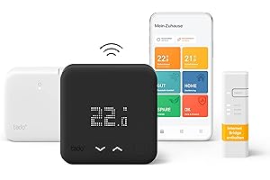 tado° Kit de Démarrage Thermostat Connecté et Intelligent sans fil V3+ – Black Edition - Thermostat programmable pour chaudière – Compatible avec Alexa, Google Assistant et Siri