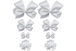 MAXQUU 6 fermagli per capelli con fiocco e 2 elastici per capelli, accessori per capelli da ragazza, fermagli per capelli, in tessuto satinato, accessori per capelli per bambini (bianco)