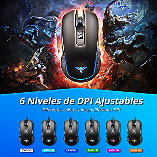  Nueva Versi  n  TopElek Rat  n Gaming Programable   ptico 5500 dpi 6 Bot  n LED RGB con 16 Millones Colores para Gamer Profesional  Dise  o Ergon  mico y Ambidiestro-Compatibilidad Universal-S  per C  modo