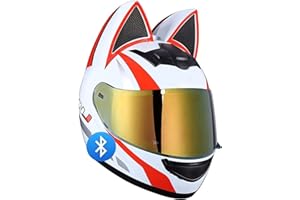 BAUTI Girl Cat Ear Bluetooth Helmet, Women Motorbike Helmet, Cat Ear Helmet, ECE Certified Full Face Motorcycle Helmet, Four Season Helmets, with Visor, for Street Racing Motocross