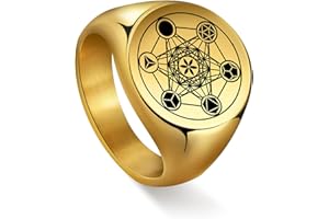 unift Bague Cube de Métatron pour Homme Femme Acier Inoxydable Sceau D'Ange Archange Métatron Style Géométrie Sacrée Bague Protection Amulette