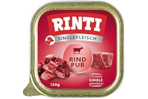 Rinti - Singlefleisch | Nassfutter für Sensible, ausgewachsene Hunde mit 100% Rindfleisch. Alleinfutter in Schälchen ohne Getreide, Kohlenhydrate und künstliche Zusätze | 10x150g Rind Pur