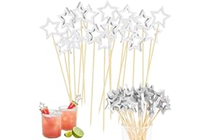 WUSJCOF 100 Pezzi Stuzzicadenti da Cocktail Stella Oro Argento,Bastoncini da Cocktail di Natale,Stecchini per Aperitivo,Decorazioni per Cibi e Bevande per Feste di Compleanno Natale Ramadan Eid