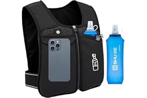 HMAKGG Gilet Hydratation Running Femme Homme, Gourde Souple 470ml, Sac Hydratation Running Femme, Gilet Course a Pied Léger, Ajustable, Réfléchissant Sac Trail pour Randonnée Marathon, Noir