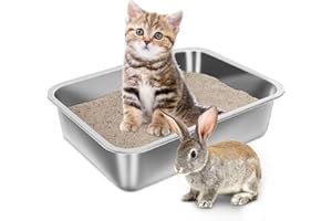 FUZHIK Litière en Acier Inoxydable pour Chat XXL et Lapins, n'absorbe Pas Les odeurs, Anti-Taches, antirouille, Surface Lisse antiadhésive, Fond en Caoutchouc antidérapant (40 * 30 * 15cm)