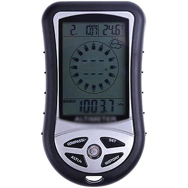 Leapiture FR500 Al Aire Libre Multifuncional Coche Altímetro Barómetro Termómetro Higrómetro Brújula Altímetro Digital con Múltiples Funciones Portátil Senderismo Altímetro Trekking