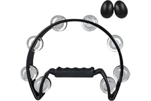 EastRock Half Moon Hand Tambourine with 16 Metal Jingles Double Cutaway Design for Musicians and Bands (Black)