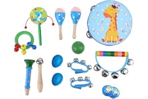 LUFEIS Kids Musical Instruments, 14PCS Musical Instruments for Toddlers, Wooden Percussion Instrument Set with Drum, Tambourine, Handbell and More, Baby Music Toys for 0-3 Years Old Girls & Boys