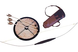 HOLZSPIELEREI El juego de arco infantil incluye arco de madera para niños de 120 cm, carcaj, 3 flechas con ventosa y diana, arco infantil a partir de 5, tiro con arco