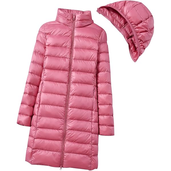 Doudoune Longue Femme Légère - Veste Puffer Ultralight Duvet Capuche - Grande Taille Mi-Saison Hiver