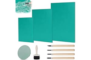 Apdvenk Linoleum Platten Linoldruck Set,9 Stk A4 A5 A6 Gummistempel Schnitzblöcke,Weichgummi Linoldruck Platte zum Gravieren,Grün Flache Oberfläche Linolschnitt Platten für Druckgrafiken,Kunsthandwerk