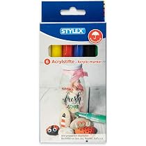 Stylex Acrylstifte Set, 6 Stück – Wasserfest Für Glas, Stein, Stoff, Strichstärke 1-2 Mm